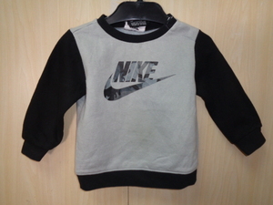 b446◆NIKE キッズ トレーナー◆ナイキ size18M 80-86ｃｍ グレー×ブラック 裏起毛 スウェット 迷彩ロゴ ポリコットン混紡 子供服 5I