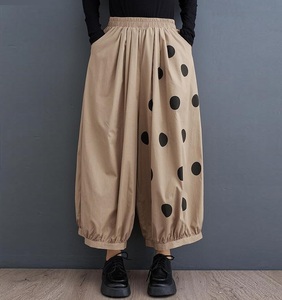  including in a package 1 ten thousand jpy free shipping # autumn winter fine quality polka dot pattern switch cotton wide pants large size waist rubber gaucho pants sarouel pants * khaki 