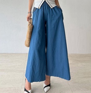  including in a package 1 ten thousand jpy free shipping # autumn new goods Denim lady's long pants jeans Denim wide pants beautiful legs stretch pants bottoms * blue 