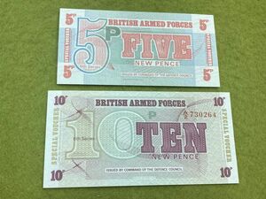 海外旧紙幣　イギリス　軍票　2枚　未使用