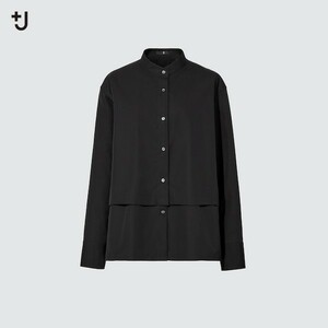 【未使用】 UNIQLO +J WOMEN スーピマコットンシャツジャケット(長袖) レディースSサイズ ブラック スタンドカラー