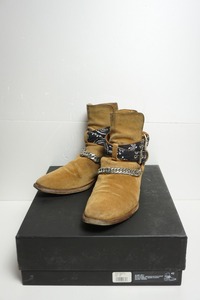 正規 AMIRI アミリ BANDANA BUCKLE BOOT チェーン バンダナ装飾 バックル レザー ブーツ MSBBK-SUEBRN 茶 サイズ42 本物 918N▲