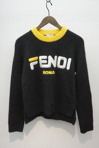 新品 正規 FENDI フェンディ LOGO SWEATER ロゴ ニット セーター 長袖 カットソー FZY686 A5QH 黒黄42 本物912N▲