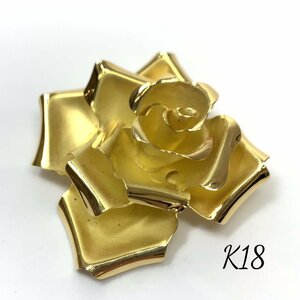 美品 K18 フラワー ブローチ 約5cm 約17g ペンダント トップ GOLD ゴールド 18金 750 18K 貴金属 刻印 花 薔薇 レディース アクセサリー