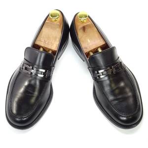 即決 イタリア製 Salvatore Ferragamo 7.5 ビットローファー フェラガモ メンズ 黒 ブラック BLK 本革 本皮 モカシン 革靴 紳士靴 通勤