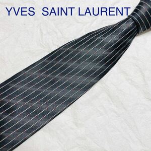 ■美品■Yves saint Laurent イヴサンローラン　ネクタイ　レジメンタルストライプ×縦ストライプ　シルク100% グレー系　ビジネス　万代