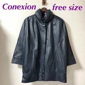 ■未使用■Conexion シープスキン　羊革　レザーコート free size ダークブルー　スペイン製