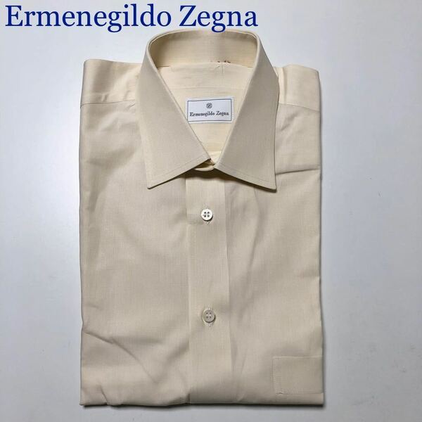 ■未使用同然■Ermenegildo Zegna エルメネジルドゼニア　コットンYシャツ　ワイシャツ　39・15 1/2(Lサイズ相当) クリーム色　スペイン製