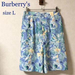 # прекрасный товар # редкий дизайн #Burberrys Burberry юбка-брюки широкий шорты цветочный принт size L голубой подкладка есть три . association 