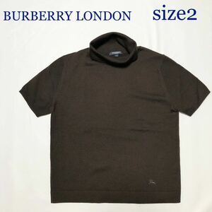 ■美品■BURBERRY LONDON バーバリーロンドン　タートルネック　ニット　セーター　ウール　半袖　size2(M相当) 三陽商会　ダークブラウン