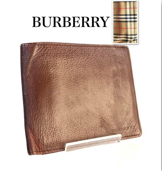 BURBERRY バーバリー　ノバチェック　本革　レザー　二つ折り財布　札入れ　カード入れ　ブラウン