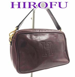 ■美品■HIROFU ヒロフ　Hロゴ型押し　2WAY ミニバック　ハンドバッグ　セカンドバッグ　レザー　イタリア製　ブラウン　ゴールド金具