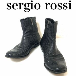 sergio rossi セルジオロッシ　オーストリッチ　サイドジップブーツ　ブラック　レザー