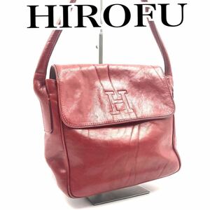 HIROFU ヒロフ　メッセンジャーバッグ　ショルダーバッグ　本革　レザー　Hロゴ型押し　イタリア製　レッド　ゴールド金具