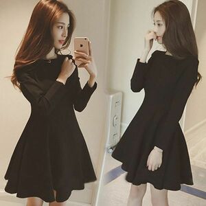 287 black M long sleeve Flare One-piece 