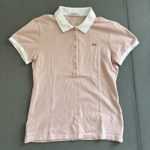 【美品】LACOSTE ラコステ ポロシャツ 半袖 38 かわいい ピンク 定番 刺繍ロゴワニ レディースS-M相当 無地