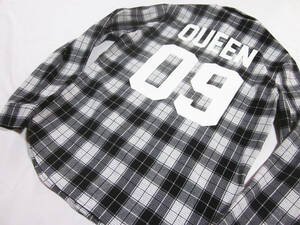 送料無料!!　MIRROR9　ミラーナイン　QUEEN Shirts　クイーン　09　ビッグロゴ　ラバープリント　チェック　ネルシャツ　M　イネス　ゴルフ