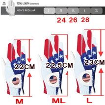 PFM USAグローブ左右 Mサイズ 24～25サイズ 両手グローブ USAマグネットマーカー付 通気性抜群 グリップ力抜群のゴルフグローブ ゴルフ手袋_画像8