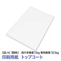 印刷用紙 トップコート 100枚 Ａ３ノビ （四六判換算73kg・菊判換算50.5kg・坪量84.9g/m2） 送料無料_画像1