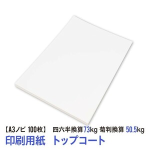 印刷用紙 トップコート 100枚 Ａ３ノビ （四六判換算73kg・菊判換算50.5kg・坪量84.9g/m2） 送料無料