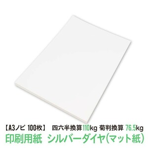 印刷用紙 シルバーダイヤ 100枚 Ａ３ノビ （四六判換算110kg・菊判換算76.5kg・坪量127.9g/m2） 送料無料