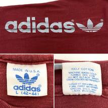 80s USA製 adidas 袖 プリント ロンT エンジ VINTAGE Lサイズ アディダス 長袖 Tシャツ ビンテージ オールド ★ 1403_画像4