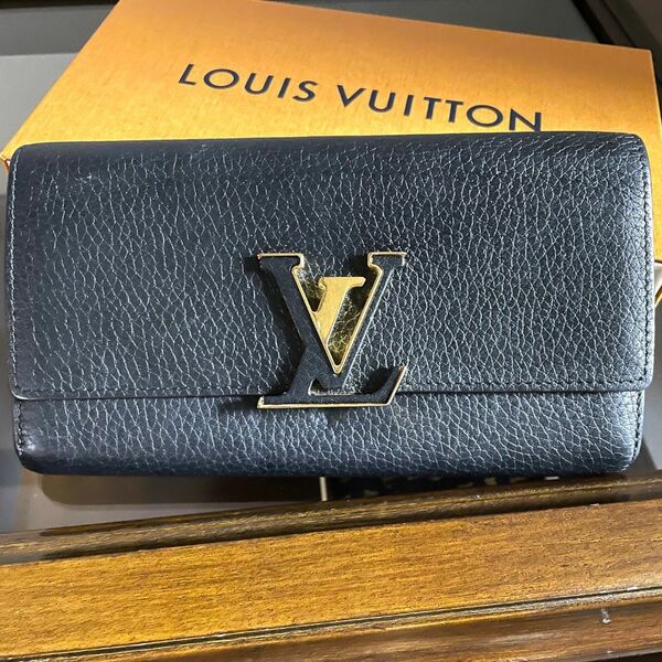 【良品】LOUIS VUITTON ルイ ヴィトン ポルトフォイユ・カプシーヌ M61248 ノワール 黒 × ホットピンク 長財布 【送料無料】