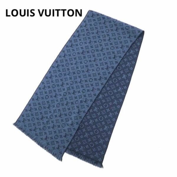 LOUIS VUITTON ウール ロゴマフラー モノグラム ユニセックス 青