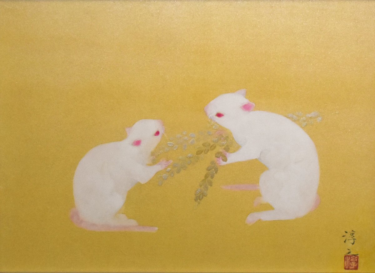 [Authentic work] This is the grandson of Shoen Uemura.For customers born in the year of ``Chi'' Atsuyuki Uemura ``Child'' Japanese Painting No. 4 Order of Culture Recipient Painter [Seiko Gallery]*, painting, Japanese painting, flowers and birds, birds and beasts