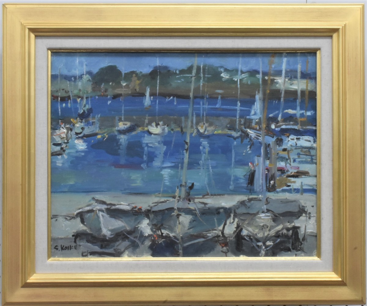 Recommended work to find! Kiyofumi Koike 6F Yacht Harbor Enoshima Oil painting Masamitsu Gallery, painting, oil painting, Nature, Landscape painting