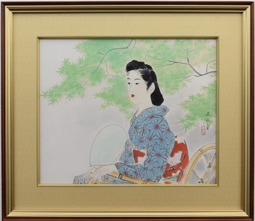 Werk eines verstorbenen Meisters des japanischen Malers Shinsui Ito „Shadow of Green, japanisches Gemälde, Größe 10, mit Echtheitszertifikat [Masamitsu Gallery, 5000 ausgestellte Objekte]*, Malerei, Japanische Malerei, Person, Bodhisattva