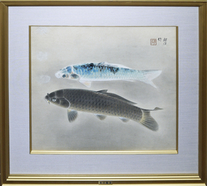 Art hand Auction 描写力は抜群です｡画品があって素敵です｡ 朝井観波 10F ｢鯉二匹｣ 日本画 【正光画廊･5000点出品中】*, 絵画, 日本画, 花鳥, 鳥獣