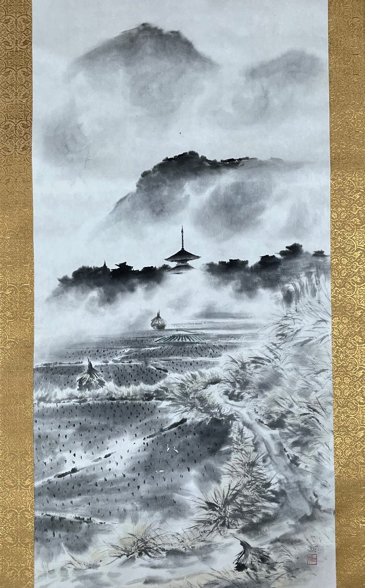 Genuine Yamato-e Master Suzuki Mitomo Scroll Ikaruga Received the Navy Blue Ribbon Medal and Inten Special Award [Seiko Gallery] One of the largest galleries in Tokyo 53rd Anniversary G*, Painting, Japanese painting, Landscape, Wind and moon