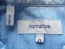 nonnative ノンネイティブ　インディゴシャンブレー　ユーズド加工　半袖ウエスタンシャツ　サイズ 0 日本製_画像5