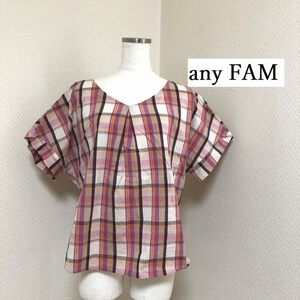 any FAM （エニィファム） チェックシャツ プルオーバー 半袖 ピンクチェックＦ 40代 50代