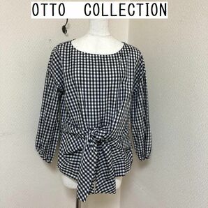 OTTO COLLECTION フロントリボン ギンガムチェック プルオーバーシャツ M 長袖 ブラウス オフィスカジュアルの画像1