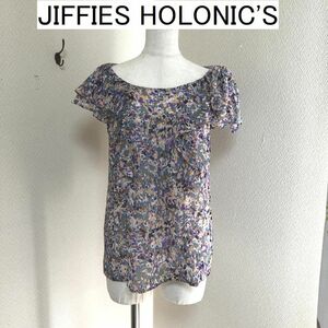 JIFFIES HOLONIC'S ペイント柄 シフォン ブラウス 半袖　40代 50代