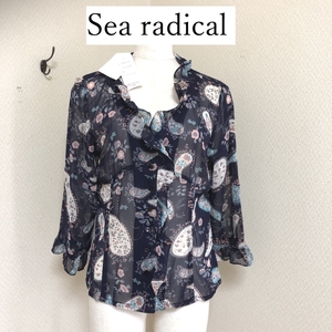 タグ付き　Sea radical 　シフォンブラウス　ペーズリー　ネイビー　M