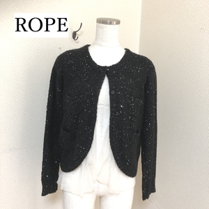 ROPE　ロペ　スパンコール×チュールレース　ニットカーディガン　黒