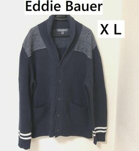 Eddie Bauer　エディバウワー メンズ　ニット　カーディガン ホワイトライン　襟付き 　XL