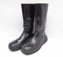 PRADA プラダ BLACK LEATHER BOOTS size:8 約26cm ブーツ 靴 △WP1731_画像1