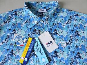 FILA GOLF フィラ ゴルフ 接触冷感 吸汗速乾 UV CUT ストレッチ ボタニカル柄 半袖ポロシャツ　LL　ターコイズ　②