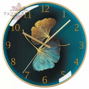 【高級感時計】新品 イチョウの葉 壁掛け時計 北欧風 静音　電池式　円形時計　ファッション　ベッドルーム 　リビング