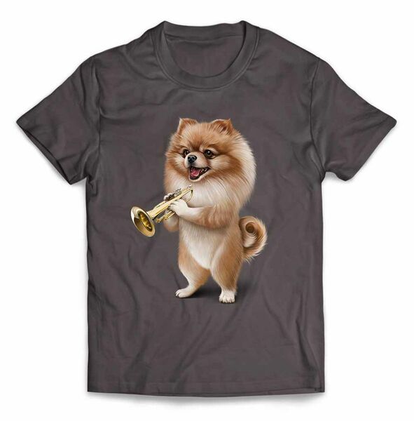 オレンジ ポメラニアン いぬ 犬 トランペット 半袖 Tシャツ 半袖Tシャツ ポメラニアン