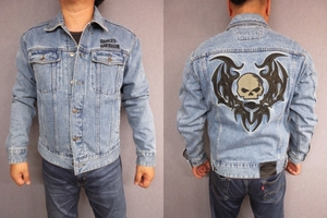 M ハーレーダビッドソン Skull Graphic デニム ジャケット ジージャン XL～３L相当 スカル ( Harley Davidson 刺繍 バイカー ドクロ