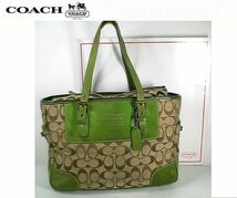 ★ＣＯＡＣＨ　コーチ★とってもお洒落で可愛い♪ シグネチャー キャンバス×スエード トートバッグ 1443 ■COACHチャームプレート付■本物_画像1