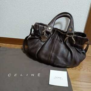 CELINE セリーヌ 2WAYショルダー ハンドバッグ レザー ブラウン レディース　0929メジロ-A4Y-Ya⑤