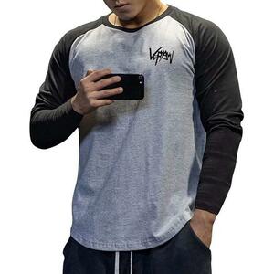  хлопок футболка M размер A( черный × серый ) модель длинный рукав мужской тренировка одежда спорт одежда фитнес стрейч 