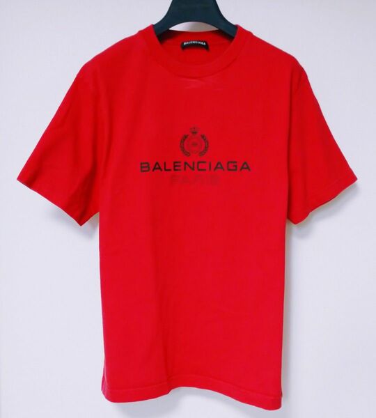 バレンシアガ 半袖カットソー 月桂樹ロゴ 赤 XS