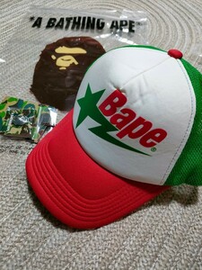 新品 未使用 A BATHING APE アベイシングエイプ BAPESTA ベイプスタ メッシュキャップ グリーン レッド 緑 赤 白 キャップ 帽子